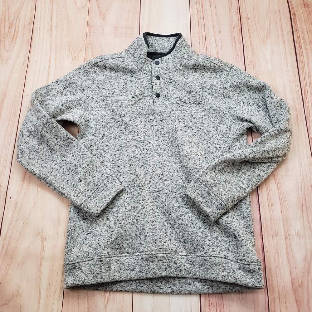 Eddie Bauer Pullover Mens Small Gray Radiator Fleece Snap Mock Neck Heather